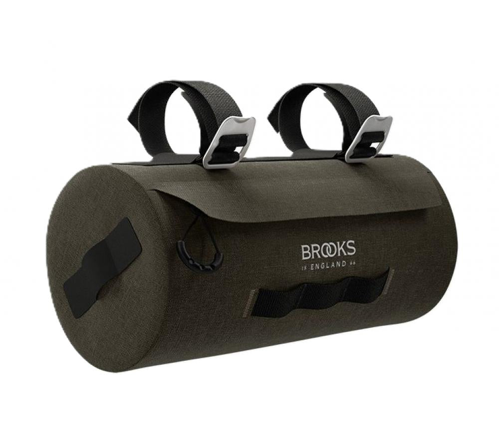 BROOKS Scape Handlebar Pouch Mud Green - wasserdichte Lenkertasche 3 Liter mit Fronttasche & Rollverschluss - ideal für Gravel & Bikepacking