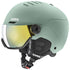 UVEX Wanted Visor - robuster Skihelm mit integriertem Visier - optimaler Schutz für Damen und Herren - effiziente Belüftung - Oxid Green matt - Größe 58-61 cm
