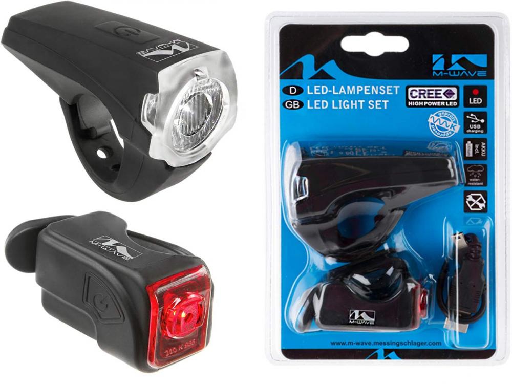 M-WAVE Akku-Beleuchtungsset ATLAS K 10 USB schwarz 25 lx