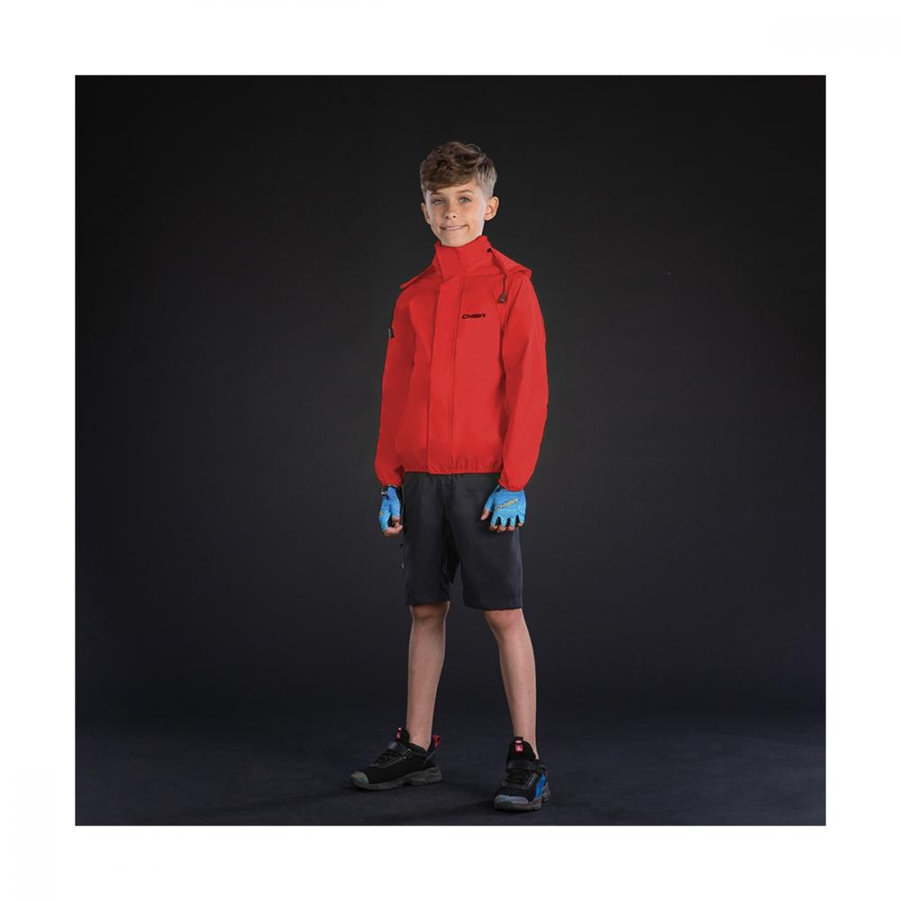 Chiba Regenjacke Rain Kids rot Größe XS - wasserdichte und winddichte Kinder-Fahrradjacke, atmungsaktiv, mit reflektierenden Elementen für optimale Sichtbarkeit, leicht und platzsparend verstaubar