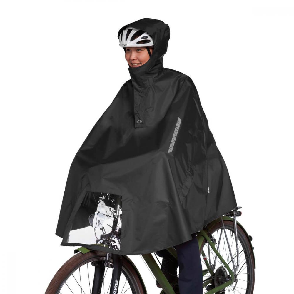TATONKA Bike Poncho black Größe M - wasserdichter Fahrrad-Poncho aus recyceltem Polyester mit Sichtfenster, Reflektoren und Packbeutel