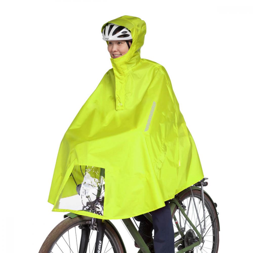 TATONKA Bike Poncho safety yellow Größe L - wasserdichter Fahrrad-Poncho aus recyceltem Polyester mit Sichtfenster, Reflektoren und Packbeutel
