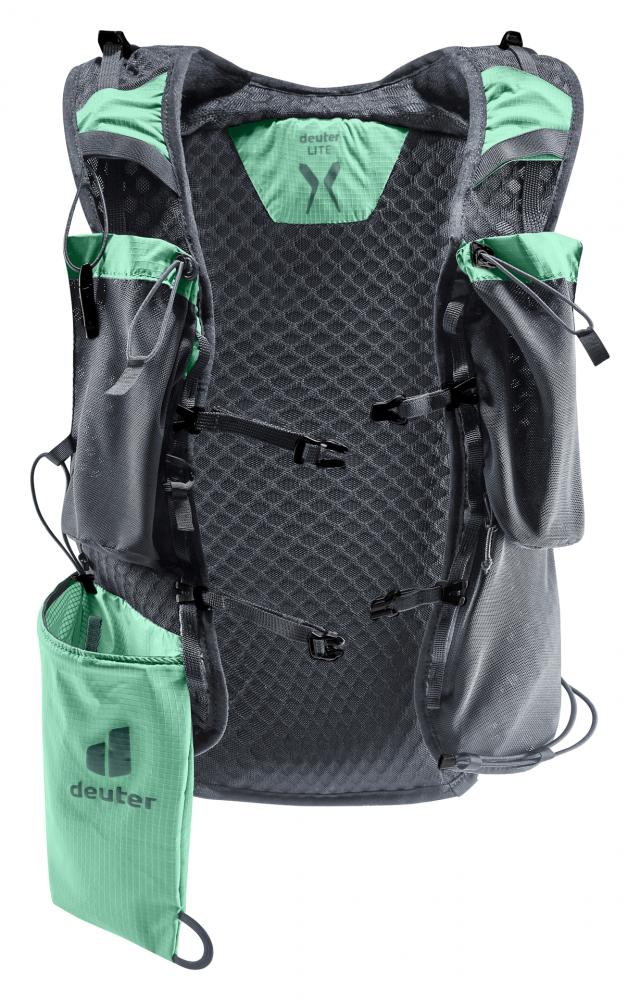 Deuter Ascender 13 Trailrunning Rucksack 13 Liter spearmint - leichter Laufrucksack mit Lite-Tragesystem, Stockhalterung, Signalpfeife, recyceltes Material