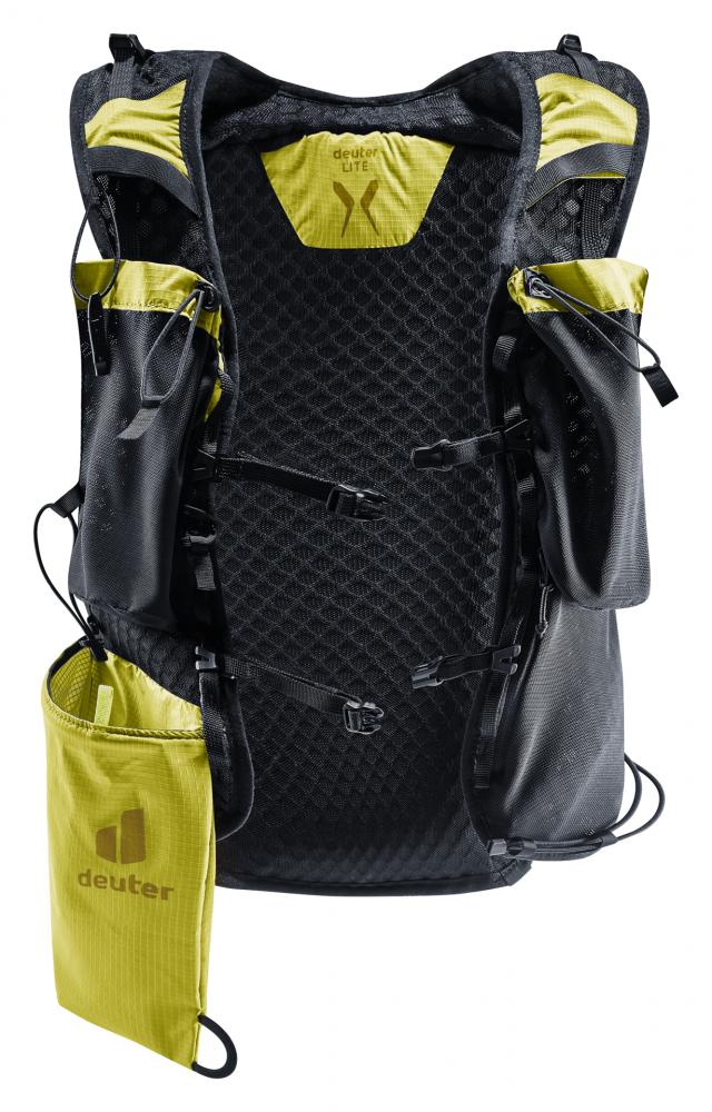 Deuter Ascender 13 Trailrunning Rucksack 13 Liter sprout - leichter Laufrucksack mit Lite-Tragesystem, Stockhalterung, Signalpfeife, recyceltes Material