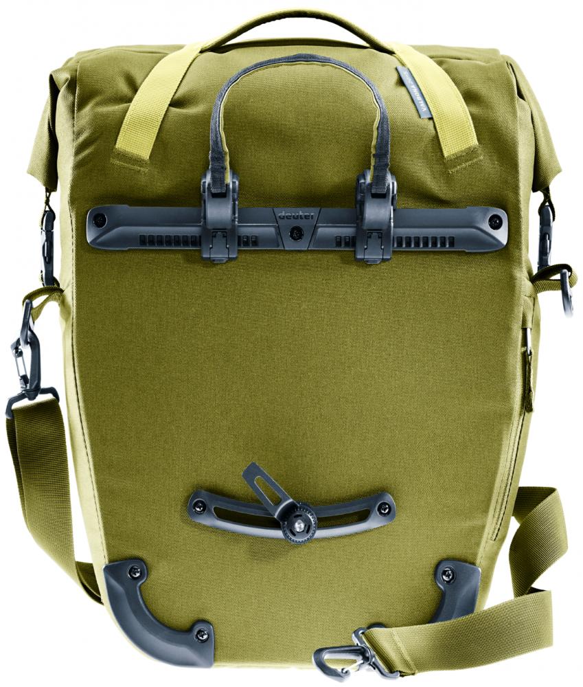 Deuter Valbona 20+5 Gepäckträgertasche 25 Liter cactus - wasserdichte Roll-Top Gepäckträgertasche mit BagFix Halterung, Regenhülle, seitlichen RV-Taschen