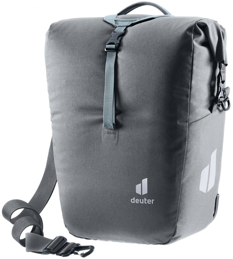 Deuter Valbona 20+5 Gepäckträgertasche 25 Liter graphite - wasserdichte Roll-Top Gepäckträgertasche mit BagFix Halterung, Regenhülle, seitlichen RV-Taschen