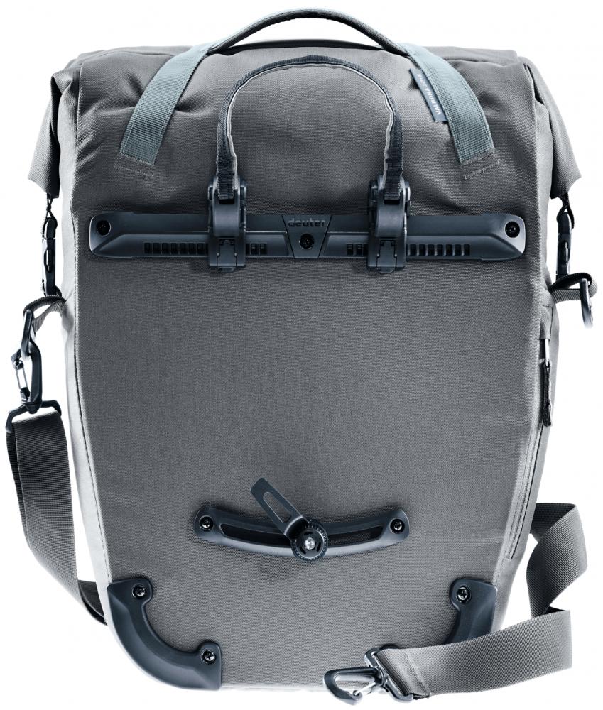 Deuter Valbona 20+5 Gepäckträgertasche 25 Liter graphite - wasserdichte Roll-Top Gepäckträgertasche mit BagFix Halterung, Regenhülle, seitlichen RV-Taschen