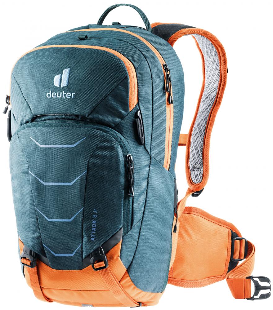 Deuter Attack 8 JR Protektor-Fahrradrucksack 8 Liter arctic-mandarine - Rückenprotektor, Helmhalter, Regenhülle, Trinksystemvorbereitung