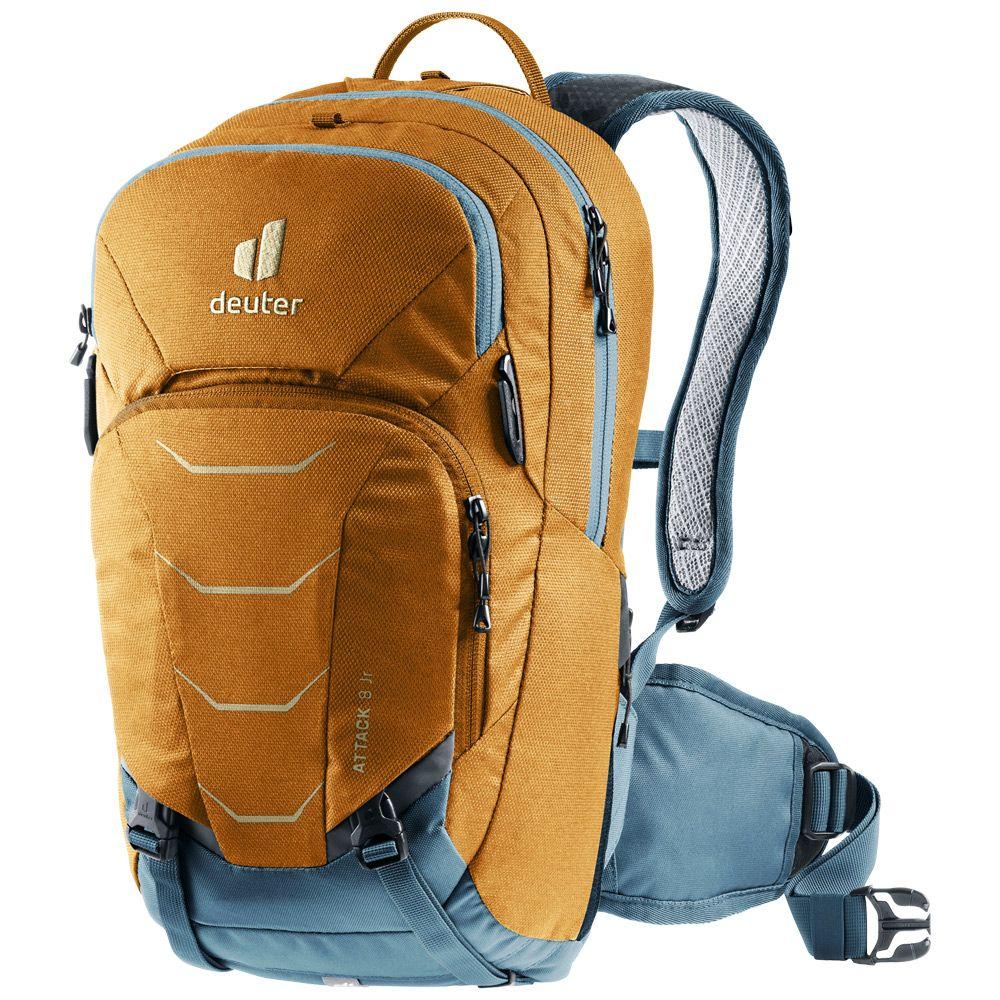 Deuter Attack 8 JR Protektor-Fahrradrucksack 8 Liter cinnamon-atlantic - Rückenprotektor, Helmhalter, Regenhülle, Trinksystemvorbereitung