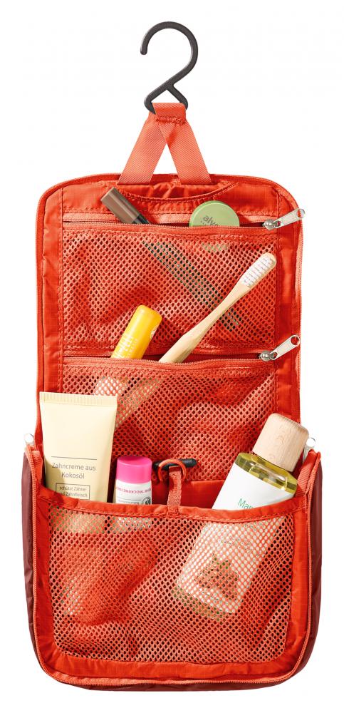 Deuter Wash Center Lite I Kulturbeutel papaya-redwood - ultraleichter Reise-Waschbeutel, ohne PFAS, kompakt, praktische Innenfächer, Haken zum Aufhängen