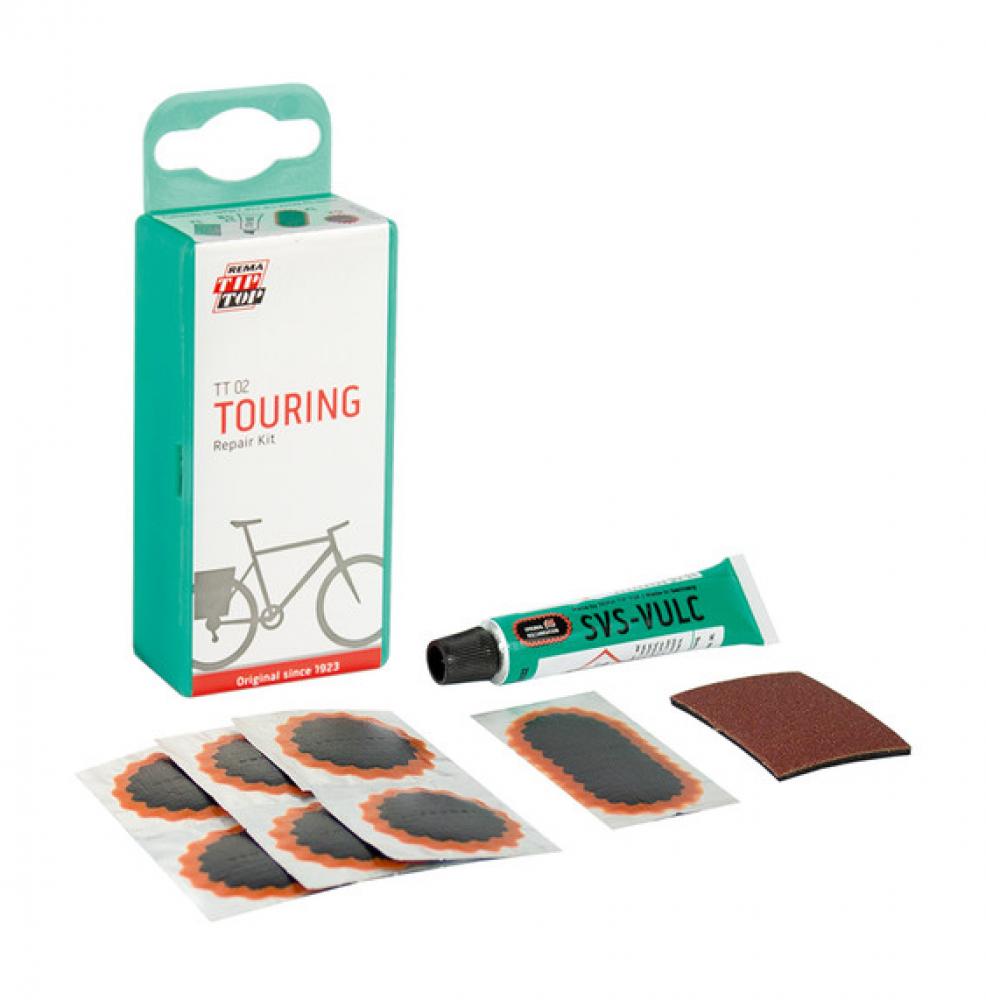 Rema Tip Top TT 02 SB Flickzeug, 6x F1-Flicken, 1x F2-Flicken, Vulkanisierflüssigkeit, Schleifpapier, ideal für Fahrradschläuche, sofort einsatzbereit