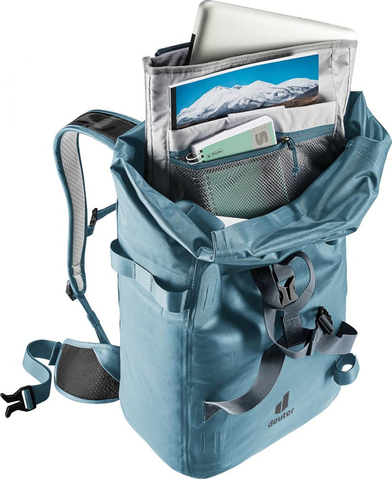 Deuter Amager 25+5 atlantic - Fahrradrucksack 25+5 Liter, erweiterbares Volumen, wasserdichtes Recyclingmaterial, ergonomisches Tragesystem, reflektierende Elemente, Helmhalterung