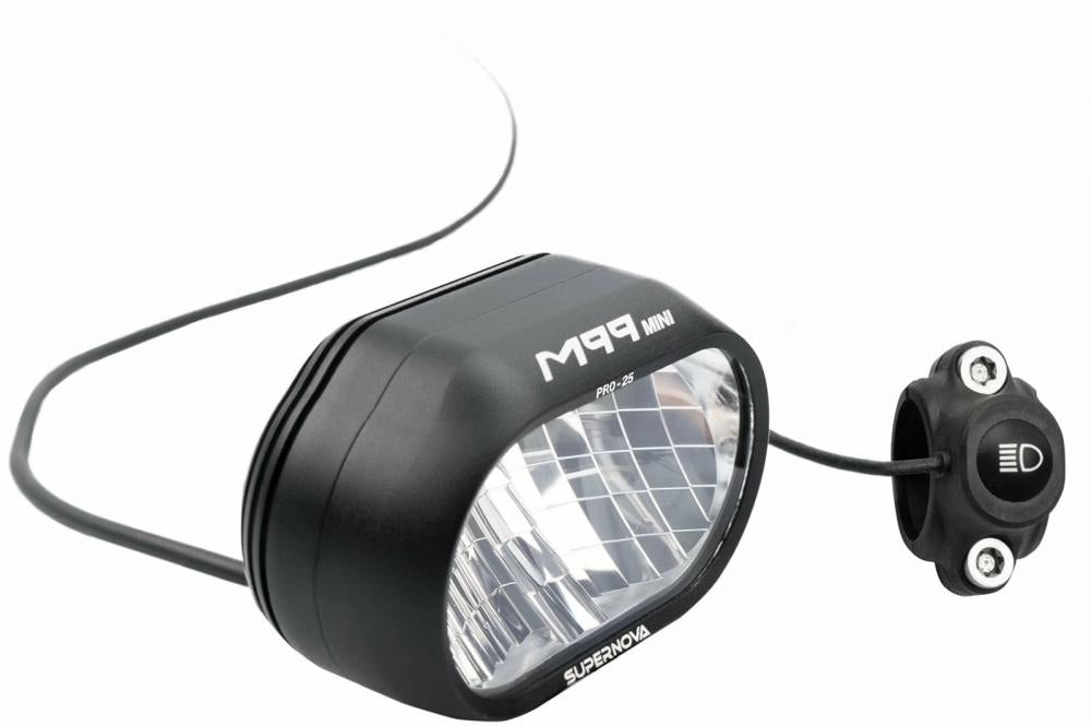 Supernova LED E-Bike-Scheinwerfer M99 Mini PRO-25 (25 km/h), 12 V, StVZO-zugelassen, Aluminiumgehäuse, schwarz, für Pedelecs geeignet