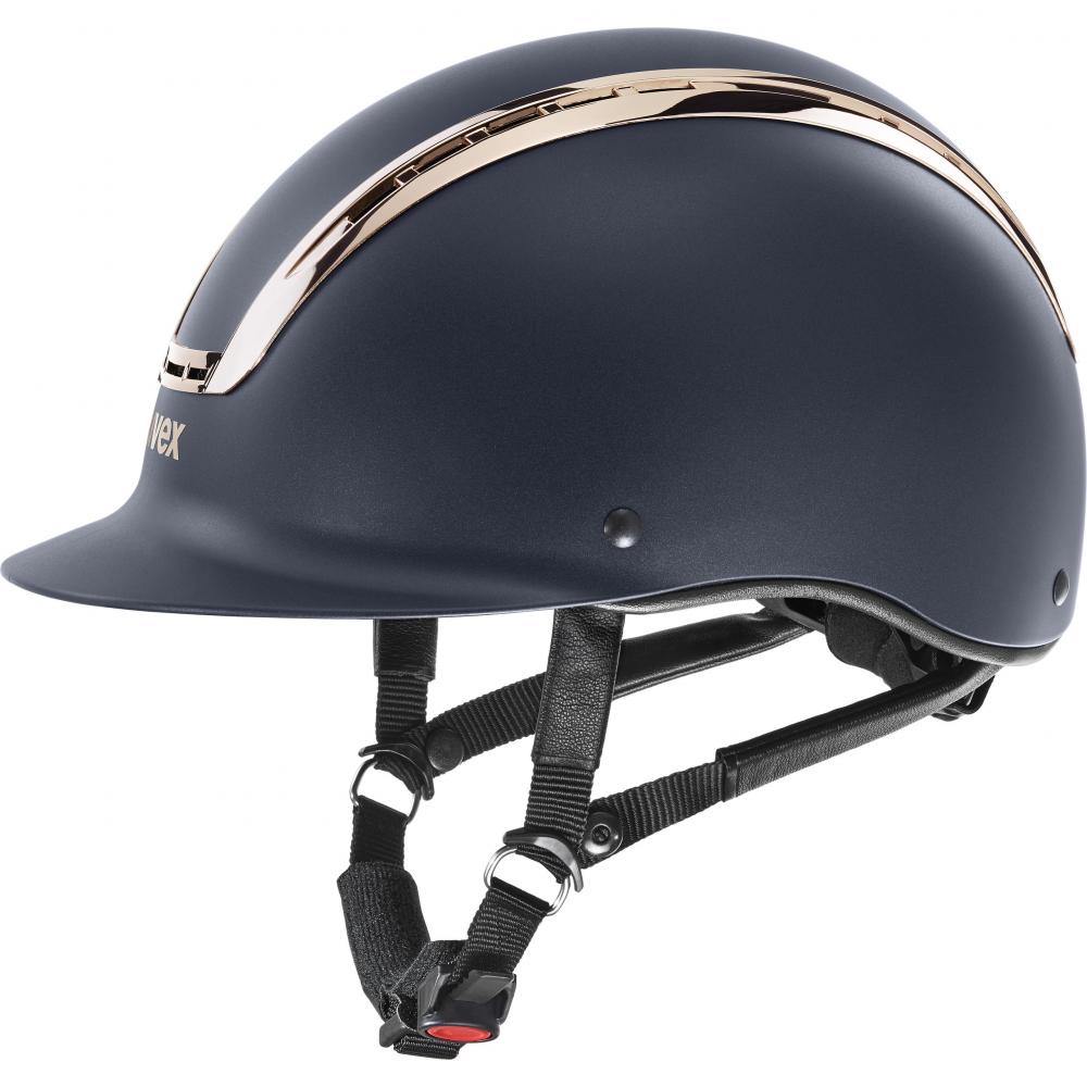UVEX Suxxeed Chrome Reithelm 54-55cm, navy mat-coral: Eleganter Hartschalenhelm mit glänzendem Chromrahmen, effektiver Belüftung und 3D IAS Größenanpassung für optimalen Komfort