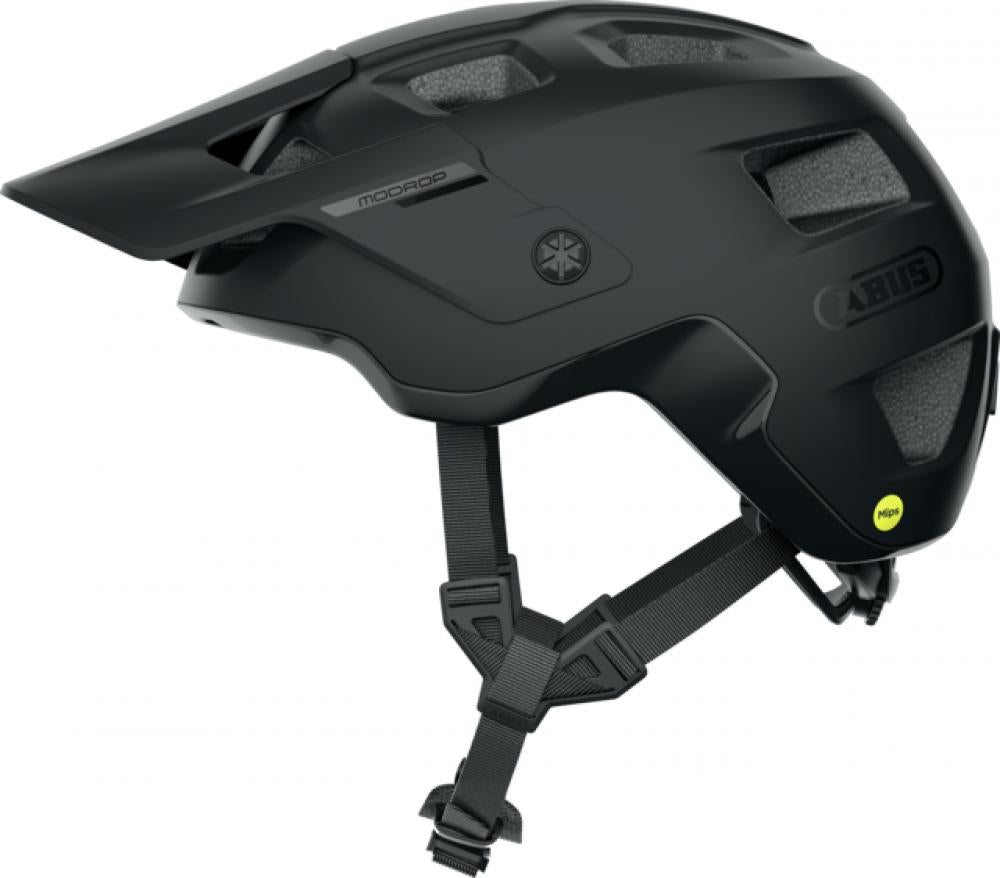 ABUS MoDrop MIPS Fahrradhelm Velvet Black Größe L - MTB-Trailhelm mit 14 Belüftungsöffnungen, Zopf-Kompatibilität & MIPS-Schutz