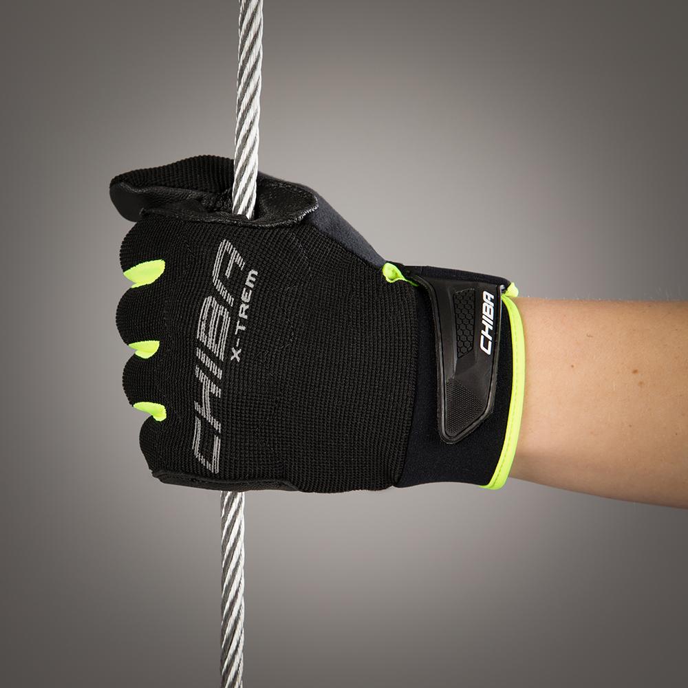 CHIBA Via Ferrata Absolut - Kletterhandschuhe S schwarz/neongelb, Touchfinger, Knöchelschutz, 121 g