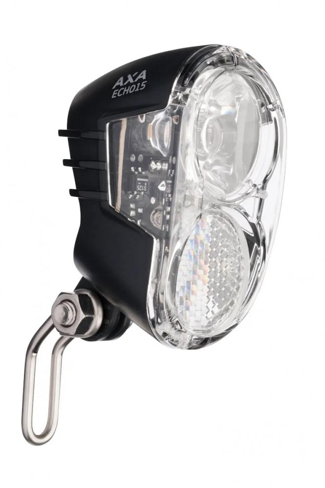 AXA Echo&#8239;15 LED Nabendynamo-Scheinwerfer, 15&#8239;Lux, Edelstahlhalter, Kabel, StVZO, Seiten- & Frontreflektor, 6&#8239;V-E-Bike kompatibel