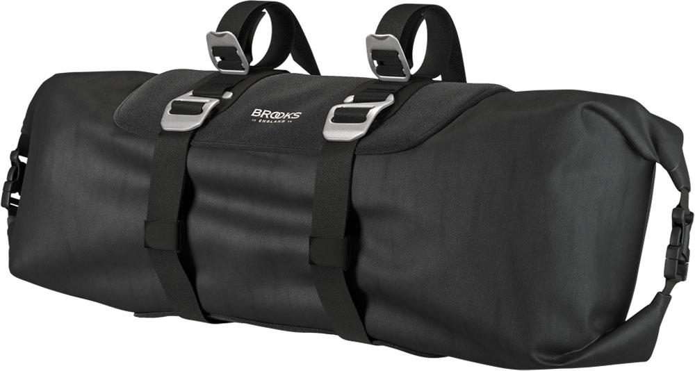 BROOKS Scape Handlebar Roll Black - wasserdichte Lenkertasche 10-12 Liter aus 600D Polyester mit Hypalon-Details - 670 g leicht, 350-400x160x160 mm