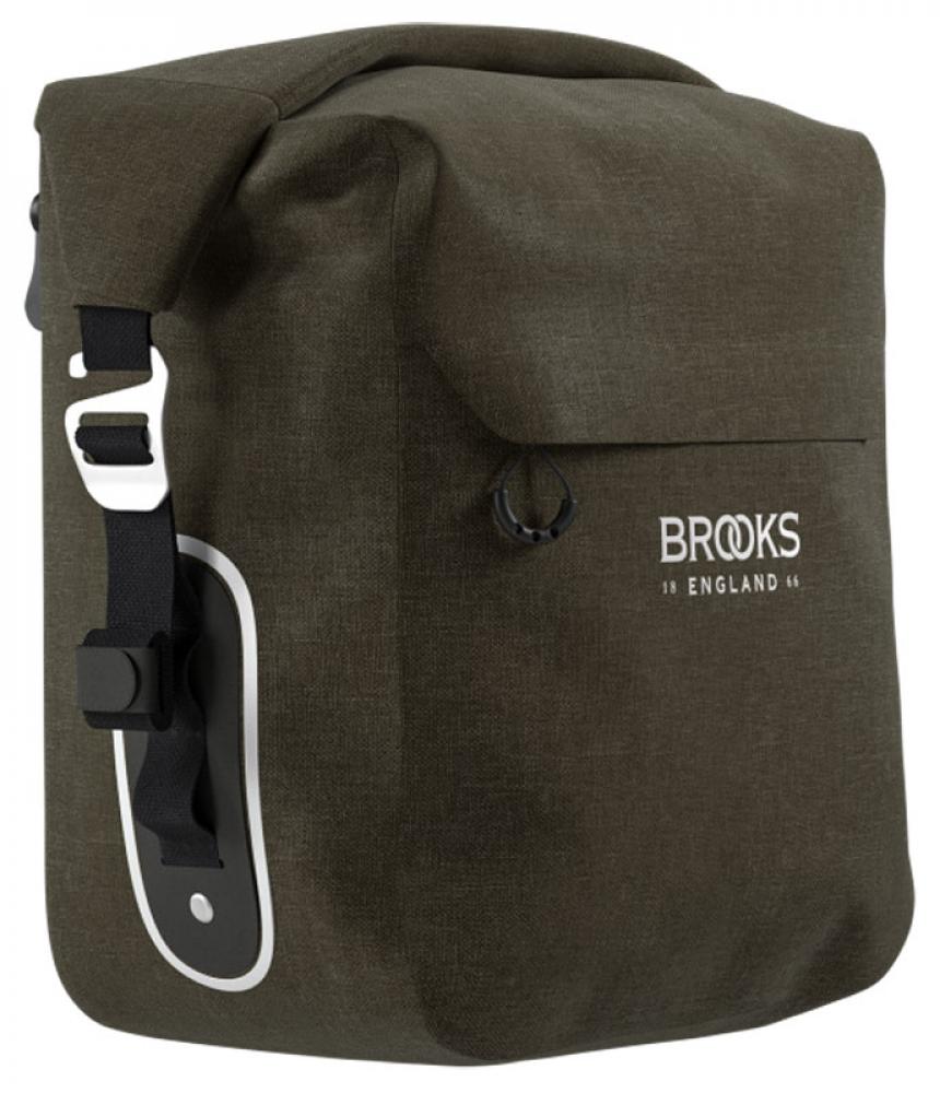 BROOKS Scape Pannier Small Mud Green - wasserdichte Fahrradtasche 10 Liter mit Rollverschluss & KlickFix-System - robuste Bikepacking-Seitentasche