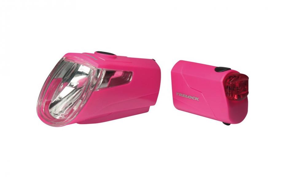 Trelock LED-Akku-Leuchten Set I-go Eco LS 360/ 720 pink mit Halter STVZO