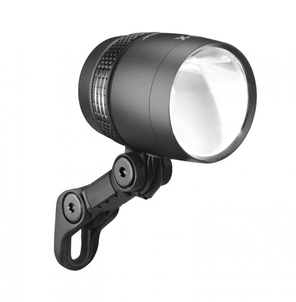 Busch & Müller LED-Frontlicht Lumotec IQ&#8209;X Senso&#8239;Plus - 100&#8239;Lux, Aluminium schwarz&#8209;eloxiert, sensorgesteuertes Tagfahr- & Standlicht, StVZO-genehmigt