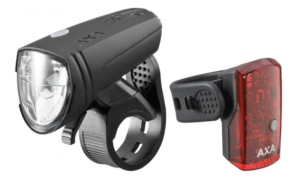 Axa LED-Akkuscheinwerfer-Set GreenLine 15, StVZO-zugelassen, inkl. 1-LED-Rücklicht, USB-Ladekabel, 15 Lux, werkzeugfreie Montage, wiederaufladbar