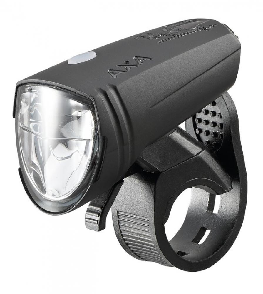 AXA Greenline 25 Lux LED-Fahrrad-Frontlicht, USB-aufladbar, StVZO-zugelassen, schwarz, 7 Stunden Leuchtdauer, 2 Stunden Ladezeit, flexibles Befestigungsband für 22-32 mm Lenker