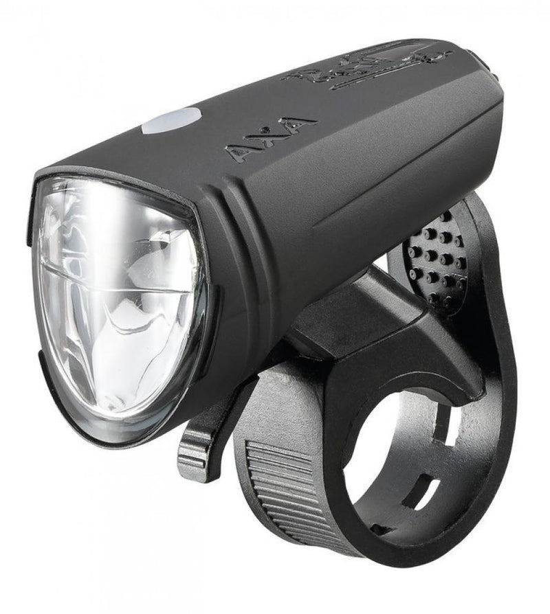 AXA Greenline 25 Lux LED-Fahrrad-Frontlicht, USB-aufladbar, StVZO-zugelassen, schwarz, 7 Stunden Leuchtdauer, 2 Stunden Ladezeit, flexibles Befestigungsband für 22-32 mm Lenker