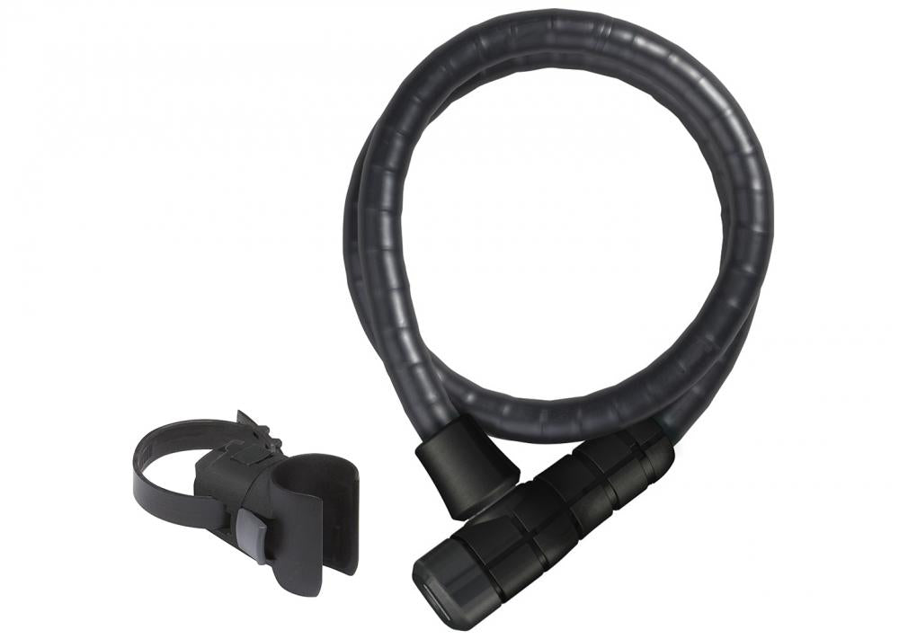 ABUS Spiralkabelschloss Steel-O-Flex Microflex 6615K, 85&#8239;cm Länge, 15&#8239;mm Ø, Sicherheitslevel 5, schwarz, mit Schlüssel, flexibler Stahlkabelschutz