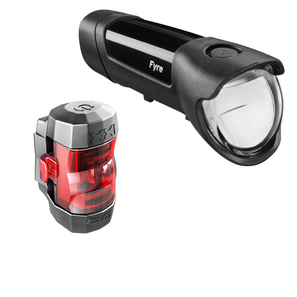 Busch + Müller IXON Fyre + IXXI LED Fahrradbeleuchtungsset, 30 Lux Frontlicht, USB-aufladbar, StVZO-zugelassen, inkl. Halterungen