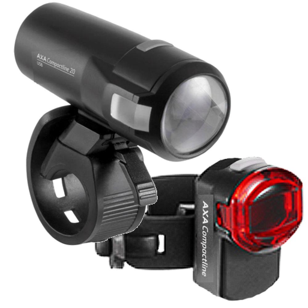 Axa Beleuchtungs Set Compactline 20 schwarz 20 Lux mit K~ Akku LED StVZO