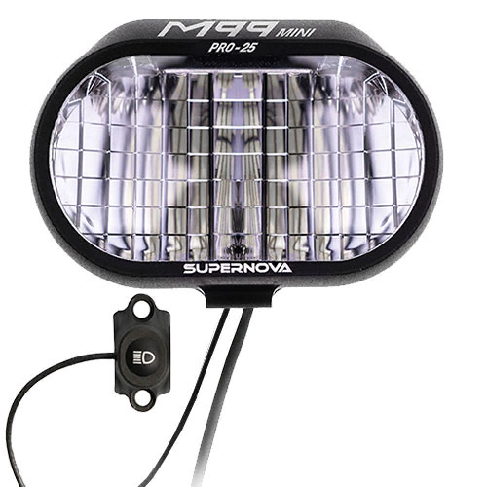 Supernova LED E-Bike-Scheinwerfer M99 Mini PRO-25 (25 km/h), 12 V, StVZO-zugelassen, Aluminiumgehäuse, schwarz, für Pedelecs geeignet