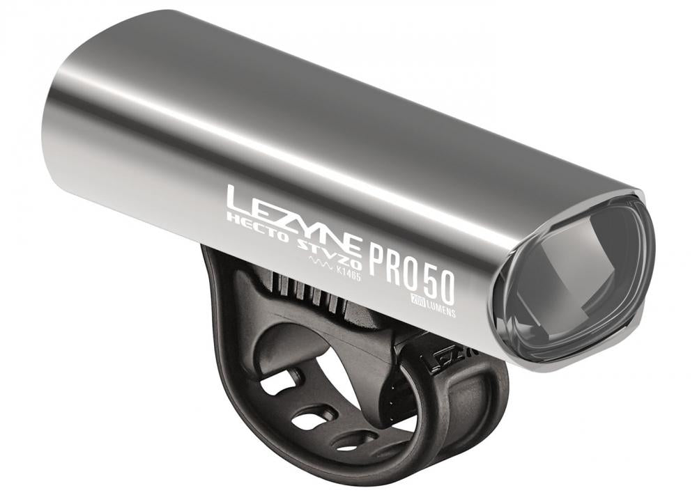 Lezyne Front Scheinwerfer LED weiß Hecto Pro 50 3 Modi StVZO Akku silber glänzend