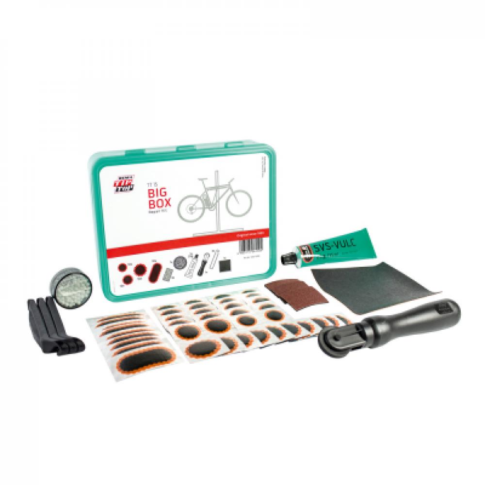 REMA Tip Top TT15 Big Box Flickzeug-Set - 52-teiliges Profi-Reparaturset mit 40 Flicken, Vulkanisierflüssigkeit, Montierhebeln & Zubehör