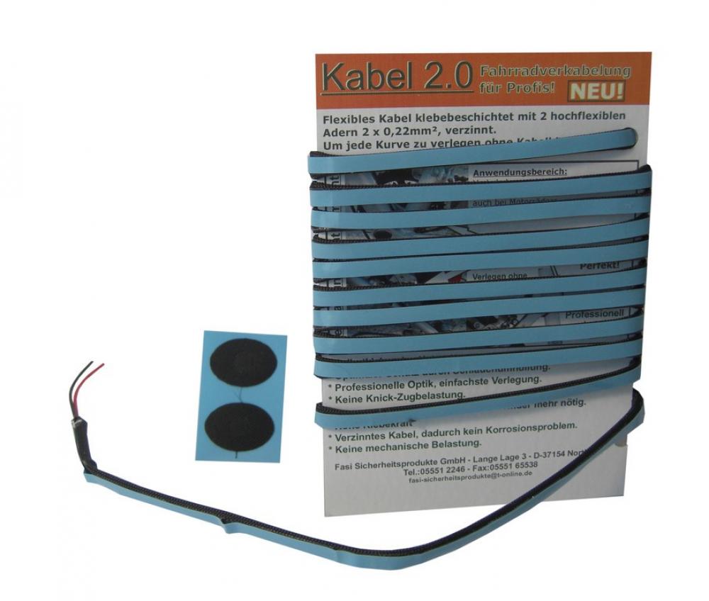 FASI Lichtkabel 2.0, selbstklebend, 2 m Länge, 2 Endstücke, flexibel, schwarz, einfache Montage, optimale Fahrradbeleuchtung