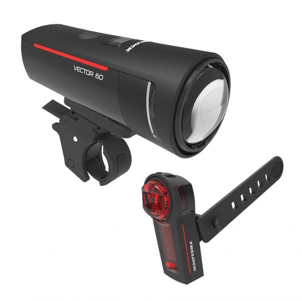 Trelock LED-Akku-Leuchtenset I-go Vector LS 600/740 schwarz mit Halter