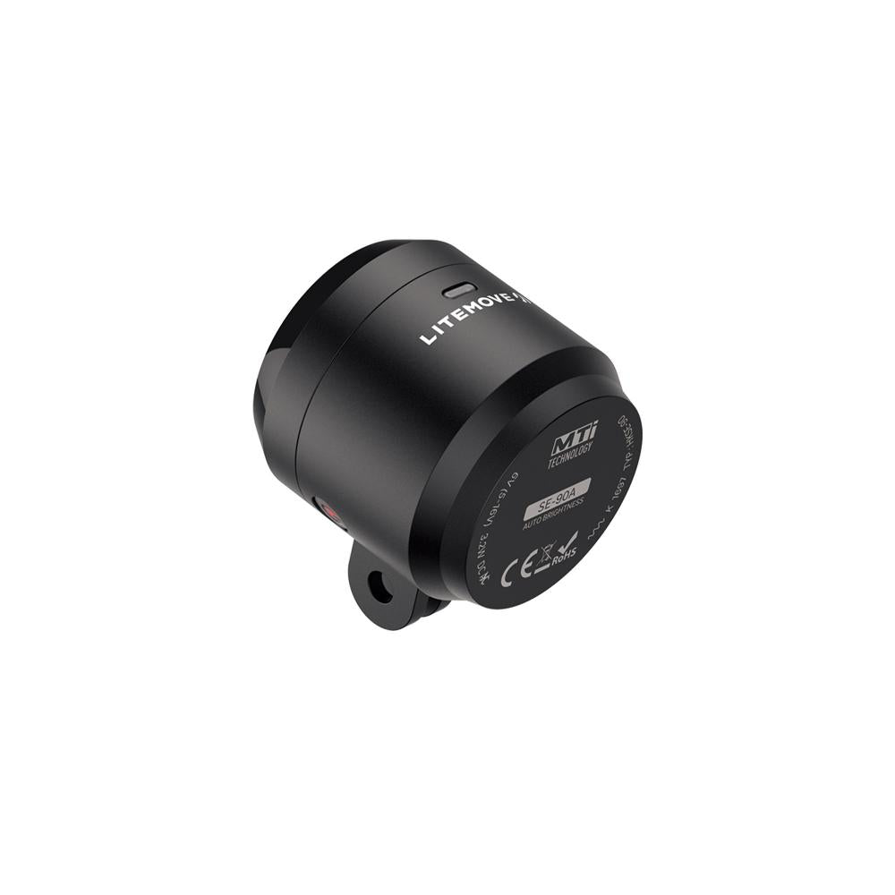 Litemove SE-90A E-Bike Scheinwerfer, 90 Lux, für 616&#8239;V DC, Tagfahrlicht, IP56, automatischer Sensor, Universal-Gabelhalterung, schwarz, kompakt, hell