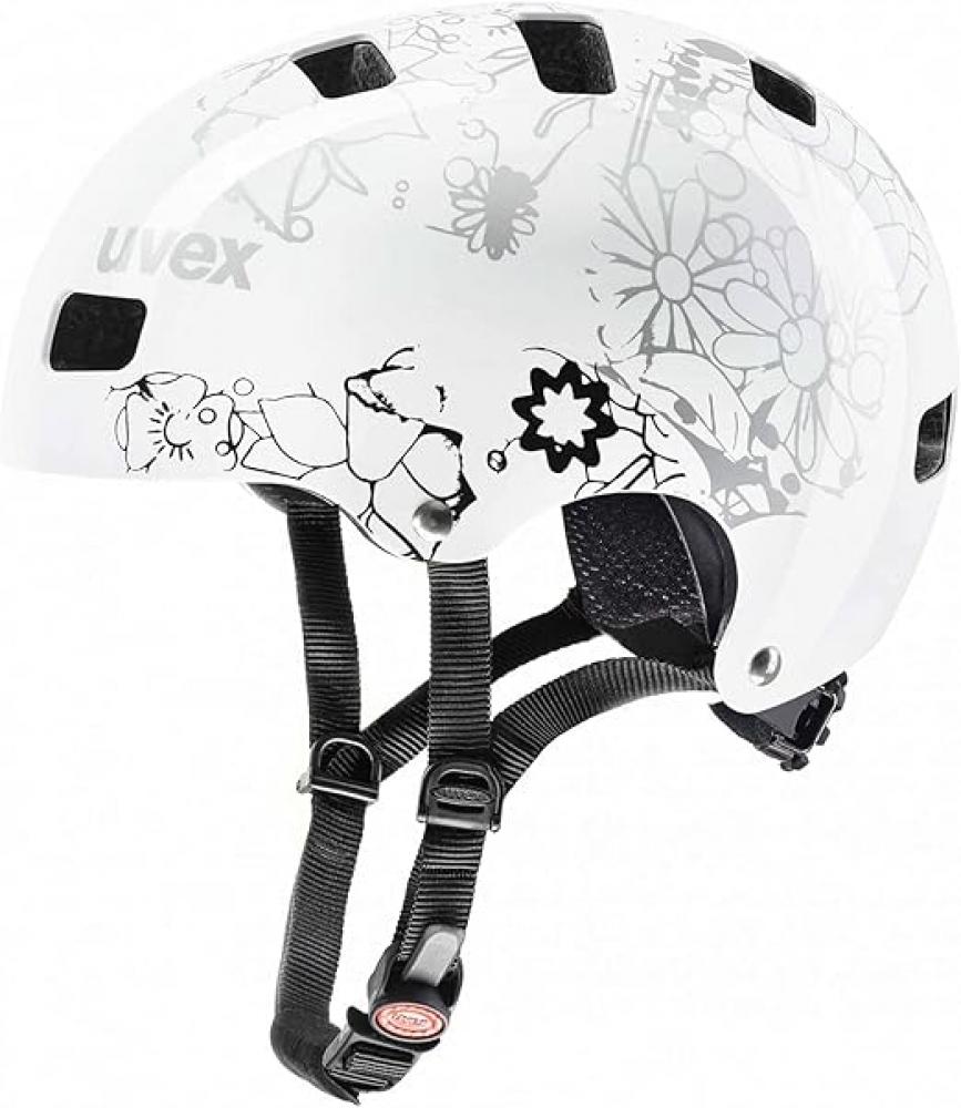 Uvex Kid 3 - Kinder Fahrradhelm Dirtbike White Flower Black 51-55 cm - Robuster Hartschalenhelm mit optimaler Belüftung, verstellbarem IAS-System und hoher Sicherheit für junge Radfahrer