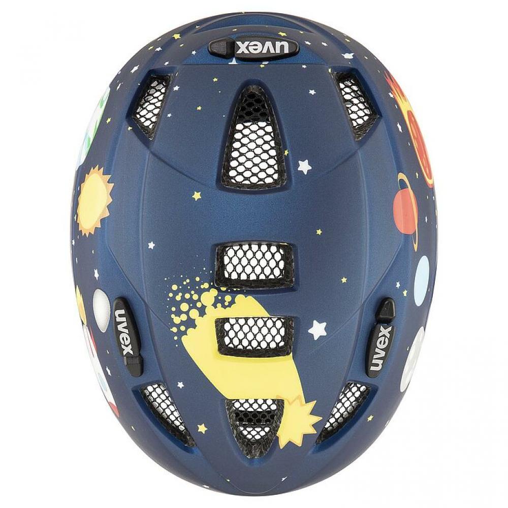 uvex Kid 2 cc - Leichter Kinderhelm mit Inmould-Technologie, IAS-Größenanpassung, Fliegennetz, LED-kompatibel - dark blue rocket matt - 46-52 cm