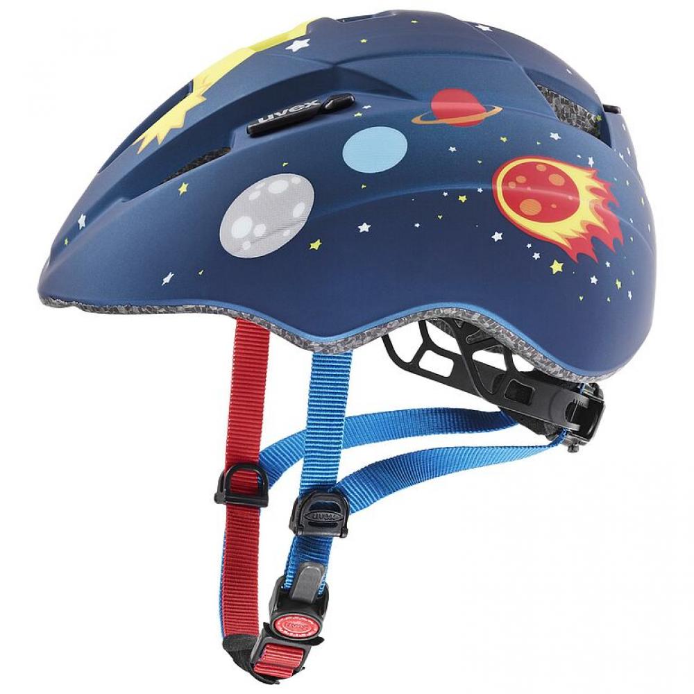 uvex Kid 2 cc - Leichter Kinderhelm mit Inmould-Technologie, IAS-Größenanpassung, Fliegennetz, LED-kompatibel - dark blue rocket matt - 46-52 cm