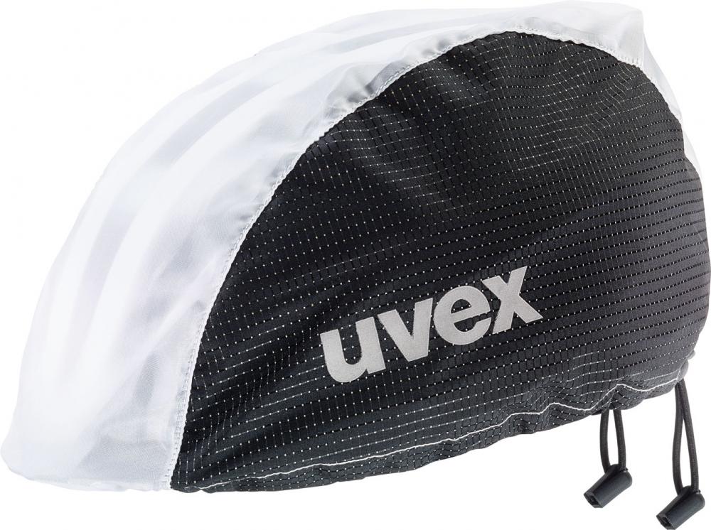 Uvex Rain Cap Bike Helmüberzug  wind- & wasserabweisend, reflektierende Elemente, elastischer Gummizug, leicht, Größe L/XL, Farbe Schwarz-Weiß
