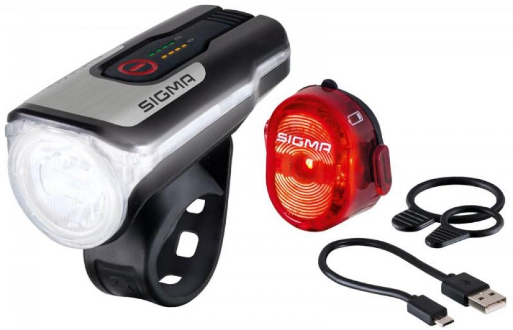 Sigma Aura 80 USB / Nugget II LED-Akku-Beleuchtungs-Set - 80 Lux Frontlicht + Rücklicht 400 m Sichtweite, StVZO, vier Leuchtmodi, USB-betrieben