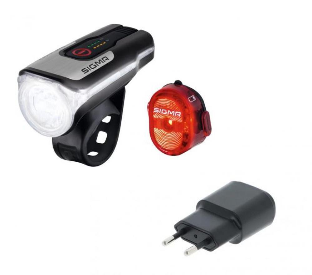 Sigma LED-Akku-Beleuchtungs-Set Aura 80 USB inkl Nugget II StVZO inkl. USB-Ladestecker CLW-0505-USB-BK CELLEVIA POWER