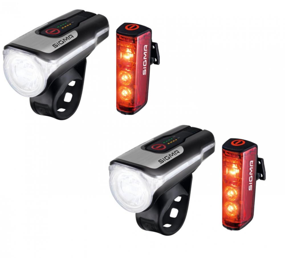 Sigma 2 x Beleuchtungsset Aura 80 USB Blaze Fahrradbeleuchtung LED Frontlicht Rücklicht akkubetriebenes Set StVZO