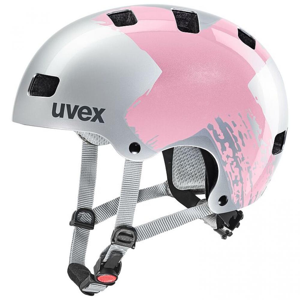 uvex Kid 3 Kinder-Fahrradhelm Silver-Rosé, 55-58 cm, robuste Hardshell-Konstruktion, 10 Belüftungsöffnungen, Monomatic-Verschluss, größenverstellbar, waschbare Pads