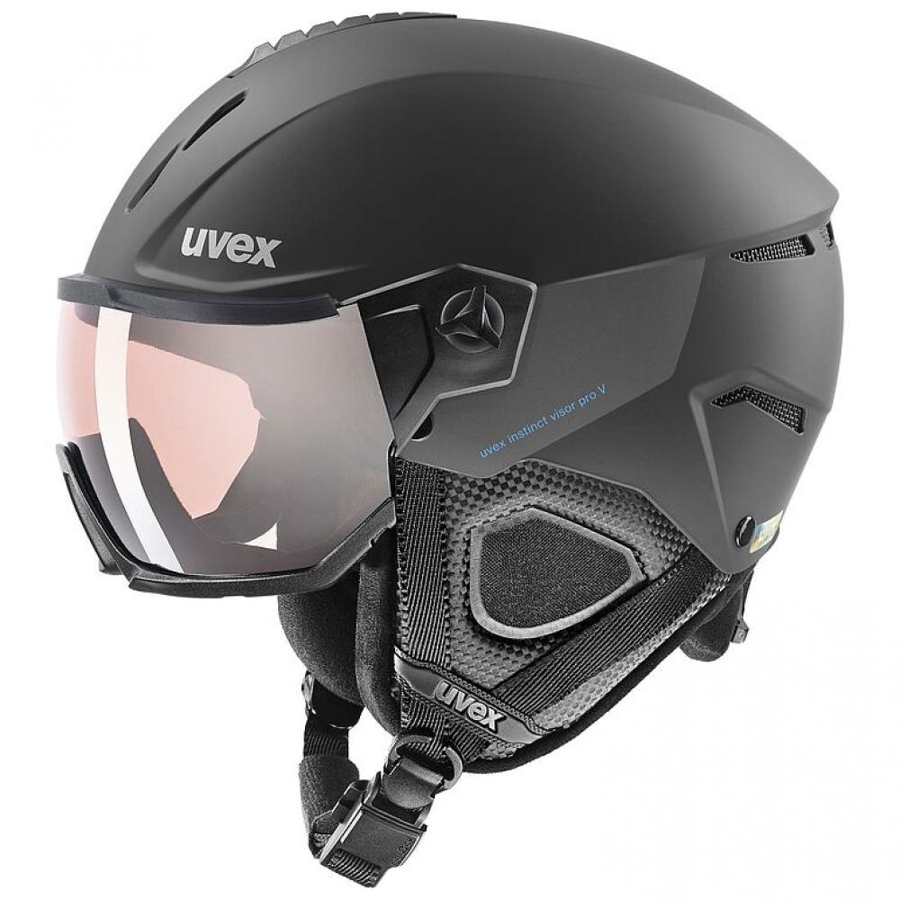 Uvex Instinct Visor Pro V Skihelm  Unisex-Helm für Erwachsene mit selbsttönendem Variomatic Visier, optimaler Schutz, Belüftungssystem, Black Matt 59-61 cm