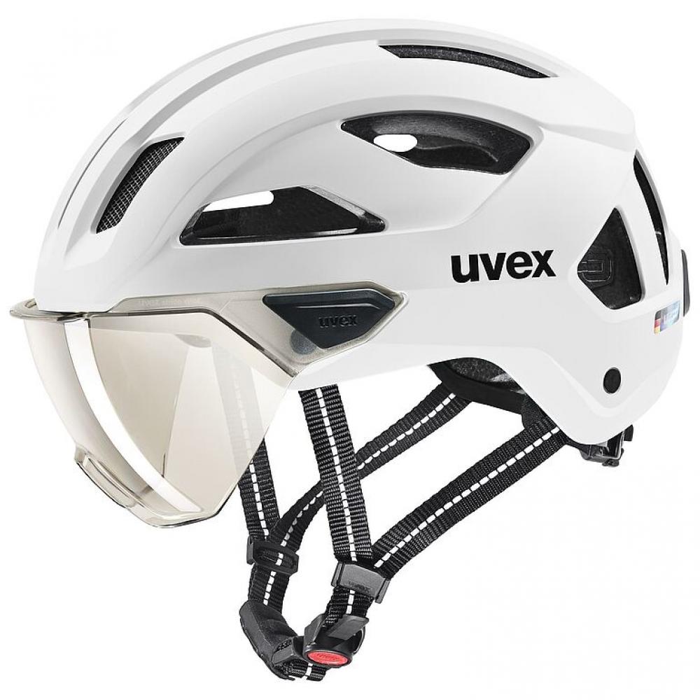 uvex stride visor Fahrradhelm white matt 56-59cm Visier ltm. silver Cat.1 57% Lichtdurchlässigkeit LED Bajonettverschluss