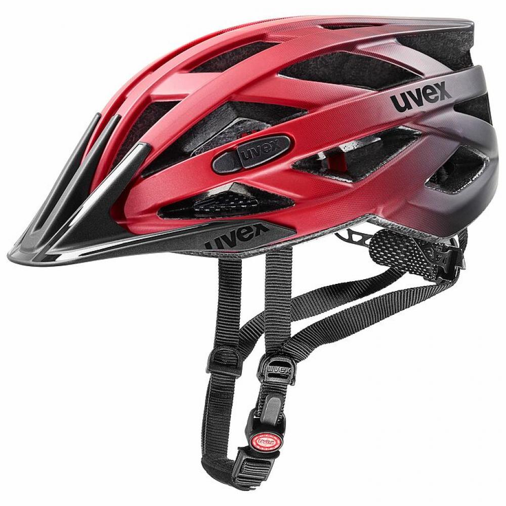 Uvex i-vo cc Fahrradhelm red-black matt 52-57 cm - leichter Allround-Helm mit 24 Belüftungen, 3D IAS, abnehmbares Visier, LED-ready