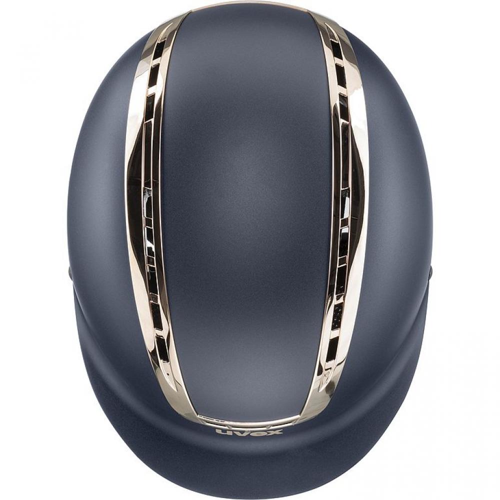 UVEX Suxxeed Chrome Reithelm 54-55cm, navy mat-coral: Eleganter Hartschalenhelm mit glänzendem Chromrahmen, effektiver Belüftung und 3D IAS Größenanpassung für optimalen Komfort