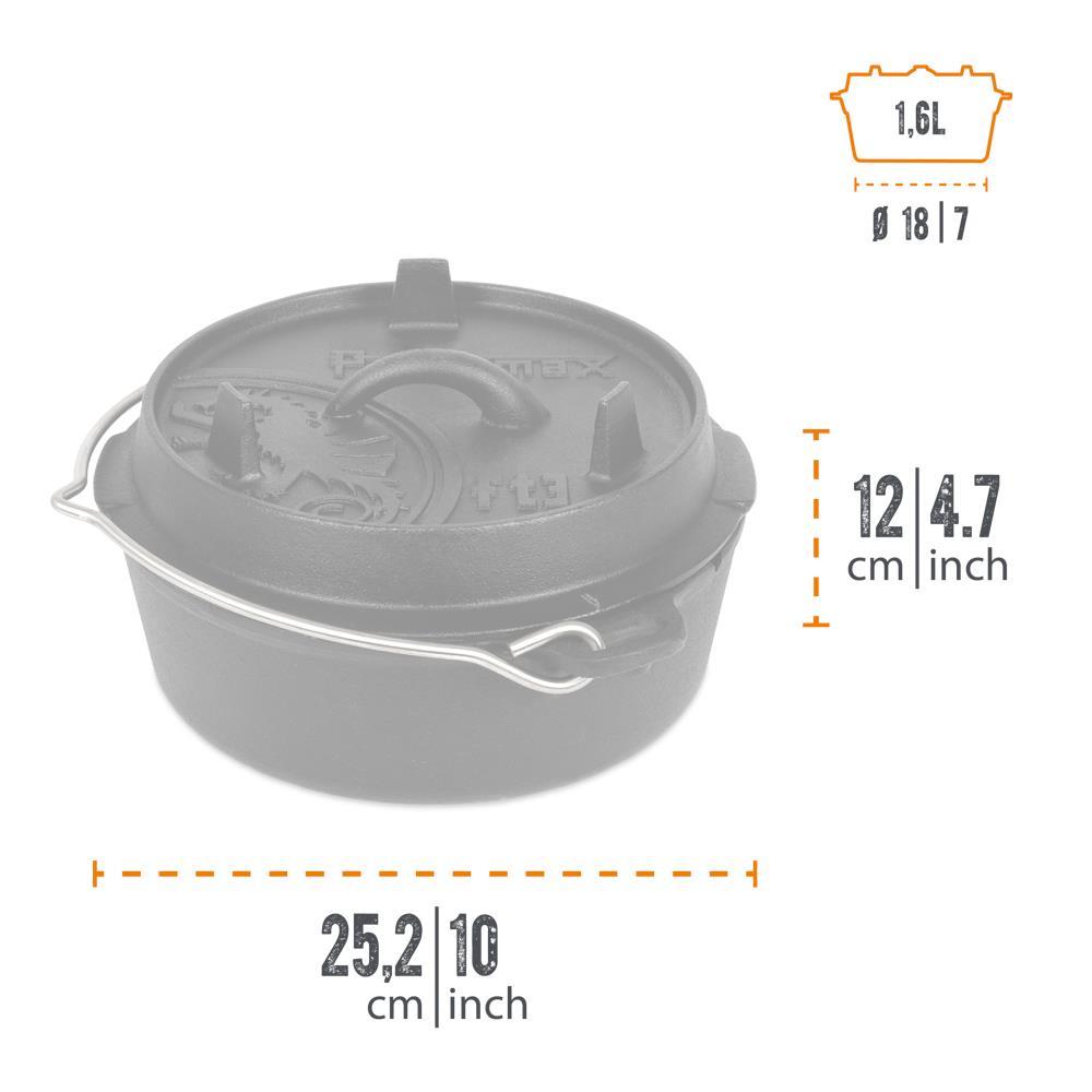 Petromax Feuertopf ft3 ohne Füße, 1,6 l Gusseisen Dutch Oven, planem Boden, Deckel als Pfanne nutzbar, für 1-3 Personen, ideal für Outdoor-Kochen und Backofen